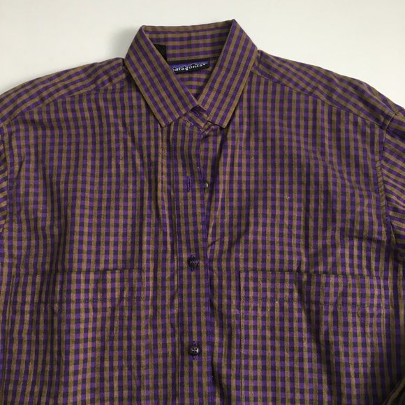 PATAGONIA Loose Fit Purple Khaki Olive Check Plaid Long Sleeve Button Shirt - Picture 3 of 7